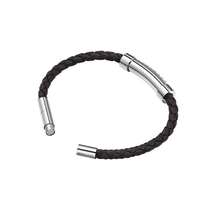 Pulsera Police Geometric Piel Trenzada Negra y Acero Inoxidable Hombre PEAGB0001409