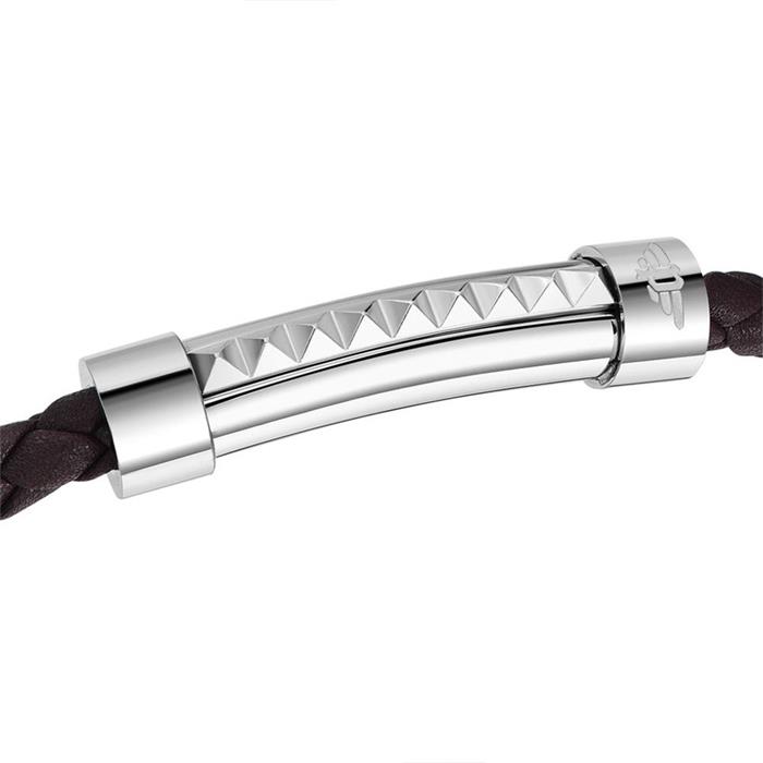 Pulsera Police Geometric Piel Trenzada Negra y Acero Inoxidable Hombre PEAGB0001409