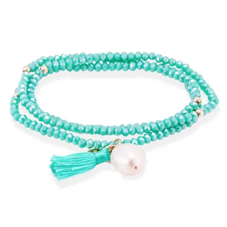 Pulsera Marina García Zen Azul Plata Baño Rosado y Perla 90492UP