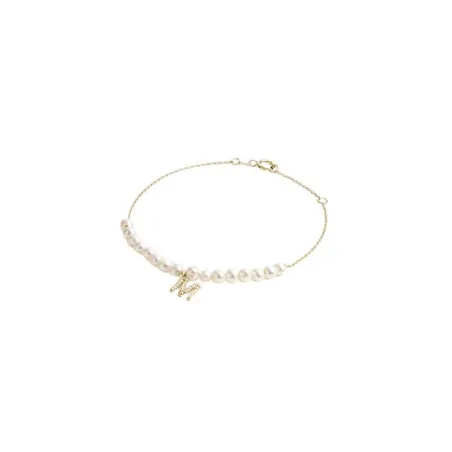 Pulsera Litta Fiore Oro Amarillo 18Kt Letra M y Perlas LBR-220-835-UU