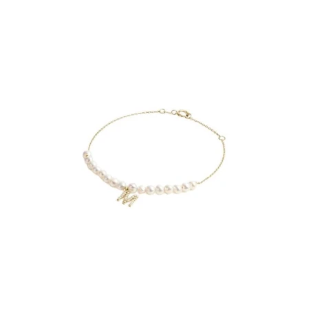 Pulsera Litta Fiore Oro Amarillo 18Kt Letra M y Perlas LBR-220-835-UU