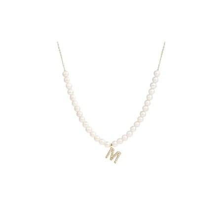 Gargantilla Litta Fiore Letra M Oro Amarillo 18Kt y Perlas Blancas LNL-220-835-UU