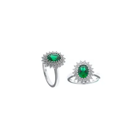 Anillo Salvatore Legacy Plata Baño Rodio, Circonitas blancas y Verde Esmeralda 136S0371