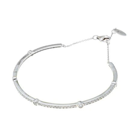 Pulsera Caña Plata Rodio Circonitas Blancas Chatones