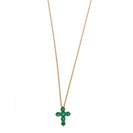 Gargantilla Salvatore Cruz Plata Baño Oro y Circonitas Verdes 136C0347