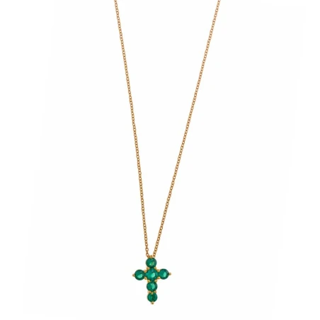 Gargantilla Salvatore Cruz Plata Baño Oro y Circonitas Verdes 136C0347