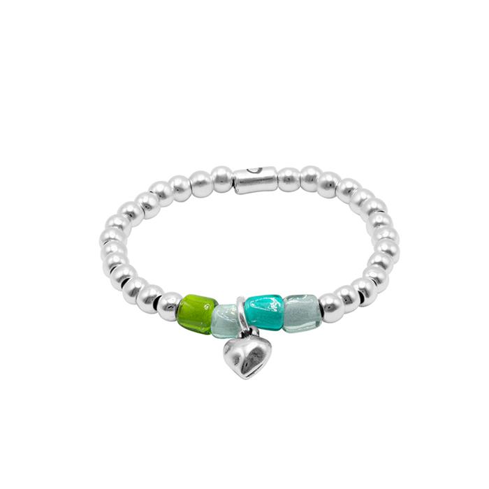 Pulsera Ciclón Corazón Baño Plata y Cristales Murano Turquesa 243109-12-0