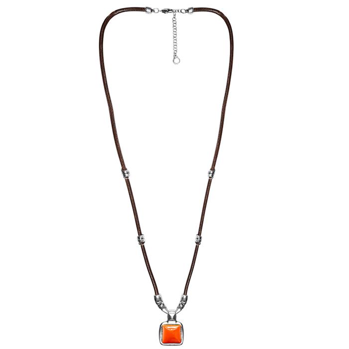 Collar Ciclón Kubik Kool Cuero, Baño Plata y Cristal Murano Naranja 243800-11