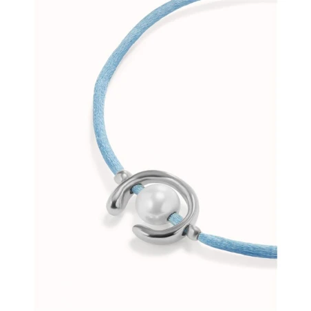 Pulsera UNOde50 Ser Diferente Hilo Azul, Baño Plata y Perla Shell PUL2505AZUMTL0M
