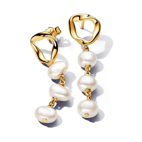 Pendientes Pandora Essence Colgantes Círculo Forma Orgánica Baño Oro y Perlas Cultivadas 263263C01
