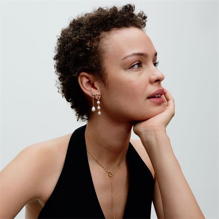 Pendientes Pandora Essence Colgantes Círculo Forma Orgánica Baño Oro y Perlas Cultivadas 263263C01