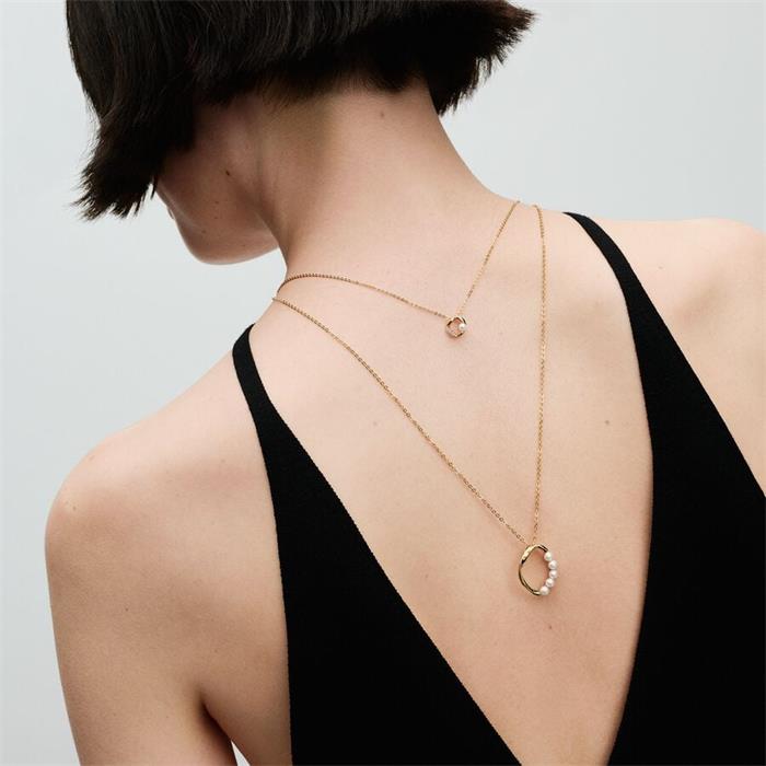 Gargantilla Pandora Essence Círculo Forma Orgánica Baño Oro, Circonitas y Perla Cultivada 363303C01-45