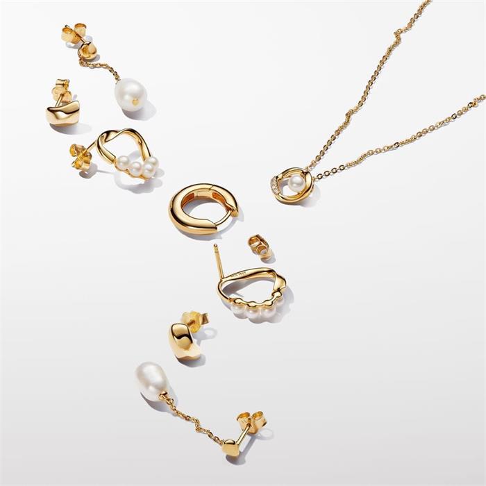 Gargantilla Pandora Essence Círculo Forma Orgánica Baño Oro, Circonitas y Perla Cultivada 363303C01-45