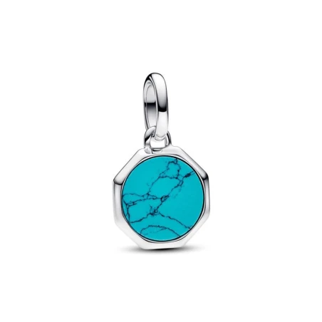 Engravable octagonal sterling silver mini medallion with imitation turquoise