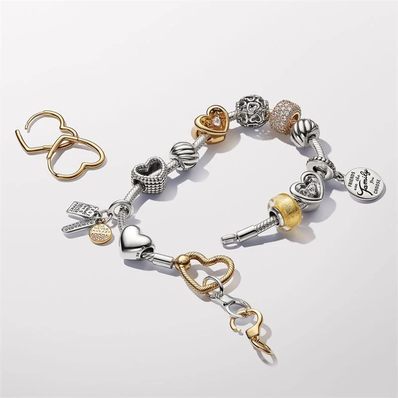 Pendientes Pandora Corazón Asimétrico Baño Oro 268307C00