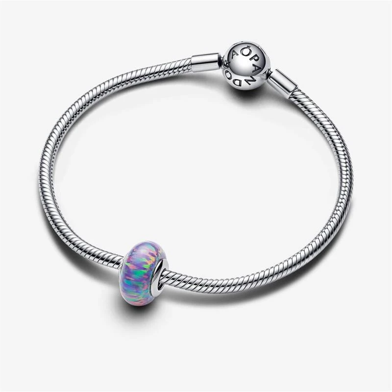 Sterling silver charm with lavender purple lab-created opal