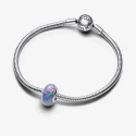 Sterling silver charm with lavender purple lab-created opal