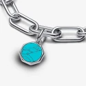 Engravable octagonal sterling silver mini medallion with imitation turquoise