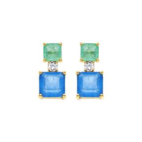 Pendientes Luxenter Ulakha Plata Baño Oro y Piedras Verde, blanca y azul ET439Y99600
