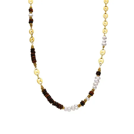 Collar LuxbyLux Kimbalbo acero Baño Oro, Perlas y Piedras Negras SGNM09510800