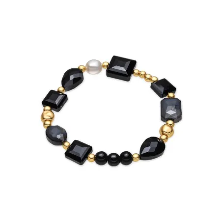 Pulsera LuxbyLux Nyste acero Baño Oro, Piedras Negras y Perla SGBW07263300