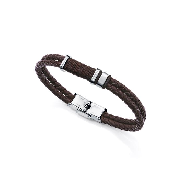 Pulsera Viceroy Fashion Doble Piel trenzada Marrón y Acero Hombre 14129P01011