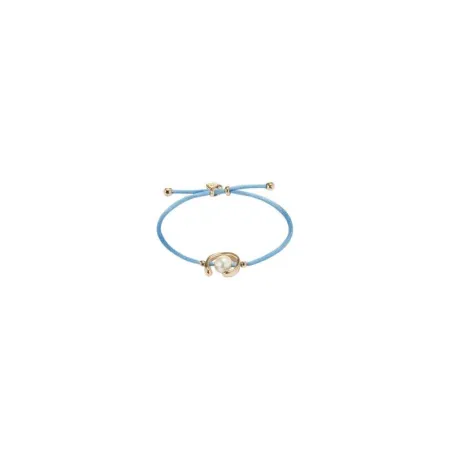 Pulsera UNOde50 Ser Diferente Hilo Azul, Baño Oro y Perla Shell PUL2505AZUORO0M