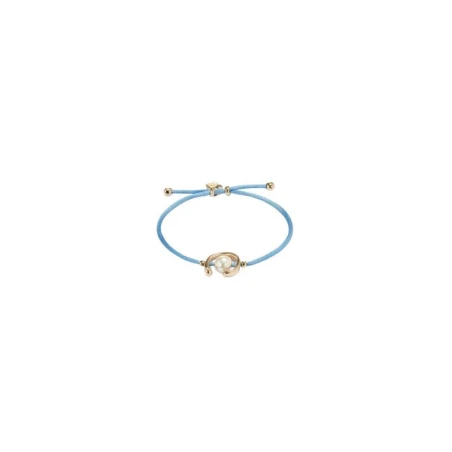 Pulsera UNOde50 Ser Diferente Hilo Azul, Baño Oro y Perla Shell PUL2505AZUORO0M