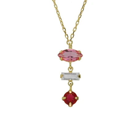 Collar Corto Victoria Cruz Plata Baño Oro y Cristales Rose, Crystal y Siam oro de Passion A4698-34DG