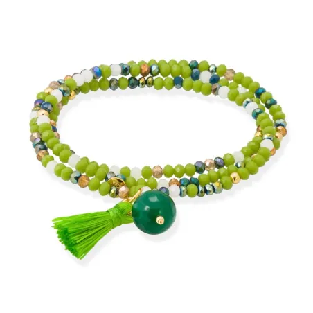 Pulsera Marina García Zen Neón Pistacho, Plata Baño Oro y Ágata Verde 90803UA