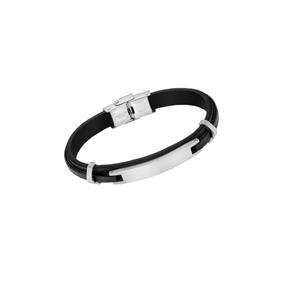 Pulsera Lotus Style Men Basic Acero Plateado y Piel Negro LS2400-2/1