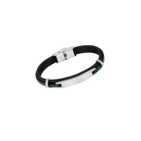 Pulsera Lotus Style Men Basic Acero Plateado y Piel Negro y Verde LS2400-2/2