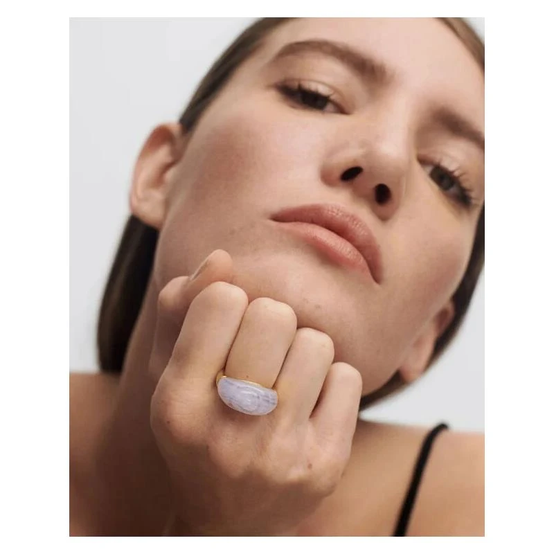 Anillo PdPaola Aqua Shell Plata Baño Oro y Agata Azul AN01-C59