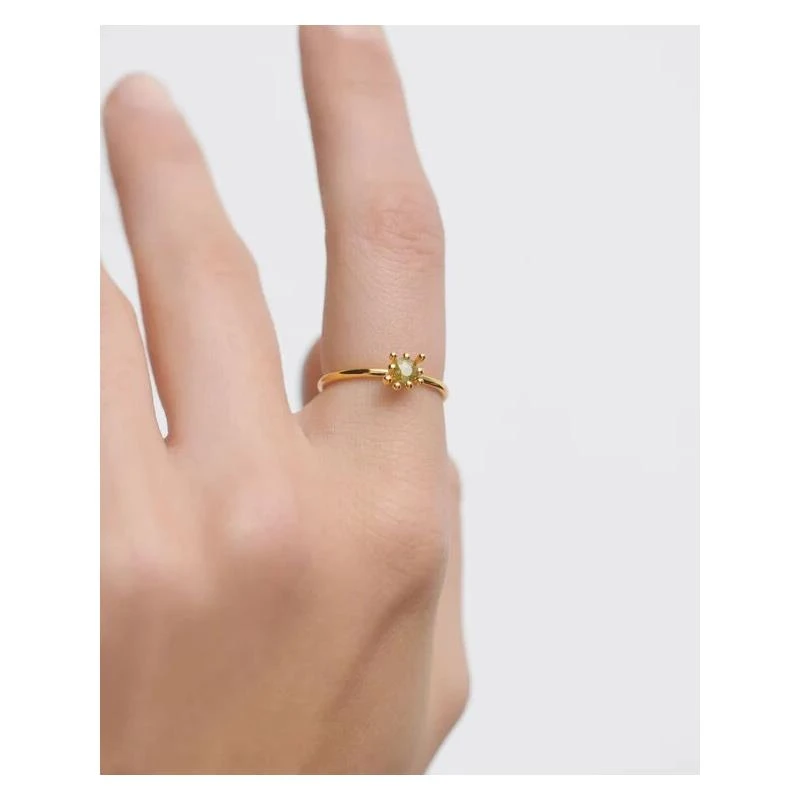 Anillo PdPaola Color Essentials Fleur Plata Baño Oro y Circonita Verde AN01-C91