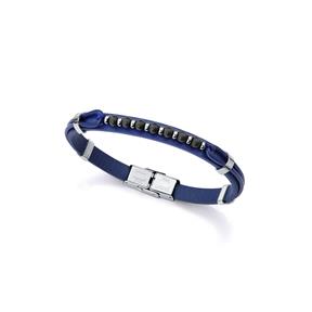 Pulsera Viceroy Fashion Piel Azul, Acero y Piedras Negras Hombre 15169P01013