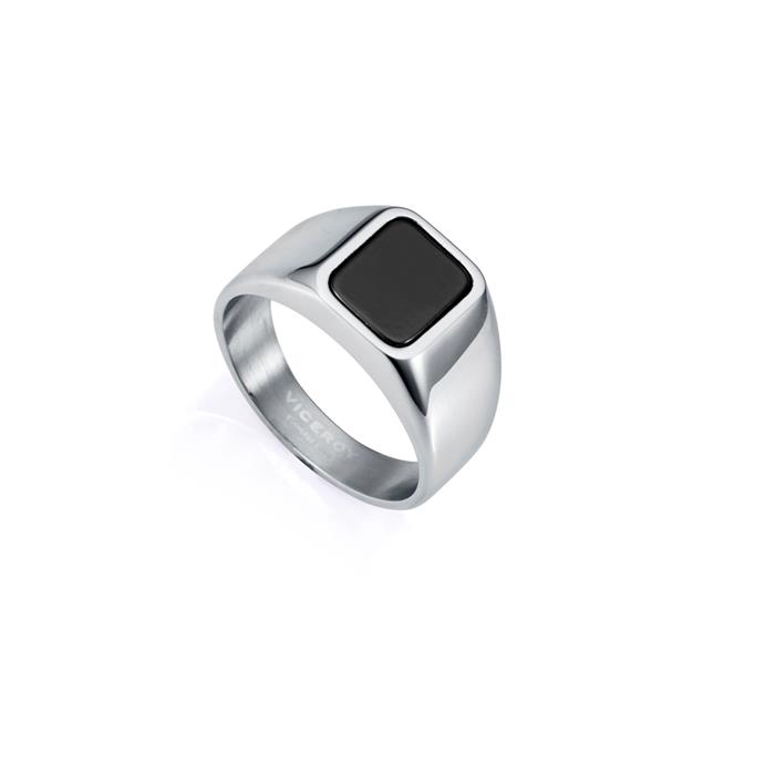 Anillo Viceroy Fashion Acero Plateado y Piedra Negra Hombre 15167A02200