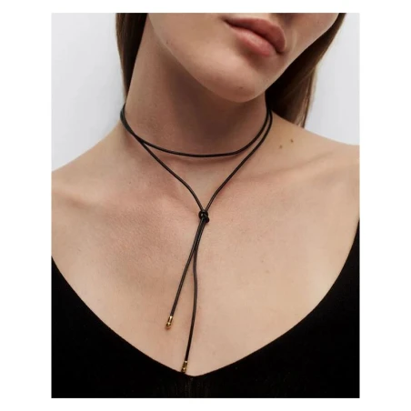 Collar PdPaola Aqua Dana Cuero Negro y Plata Baño Oro CO01-930-U