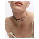 Collar PdPaola Aqua Dana Cuero Negro y Plata Baño Oro CO01-930-U