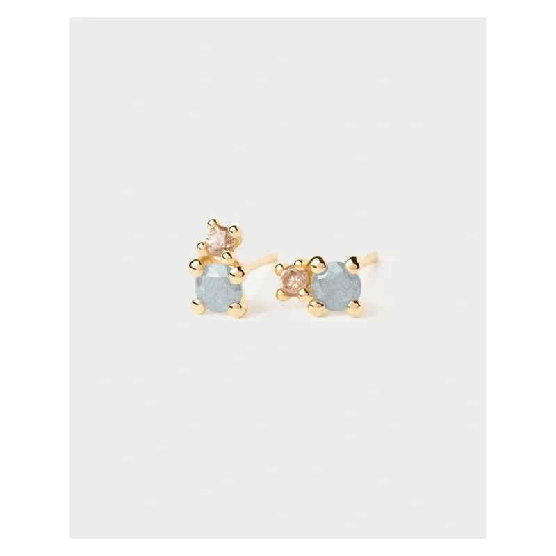 Pendientes PdPaola Stud Fog Plata Baño oro y Circonitas Gris y Marrón AR01-C68-U