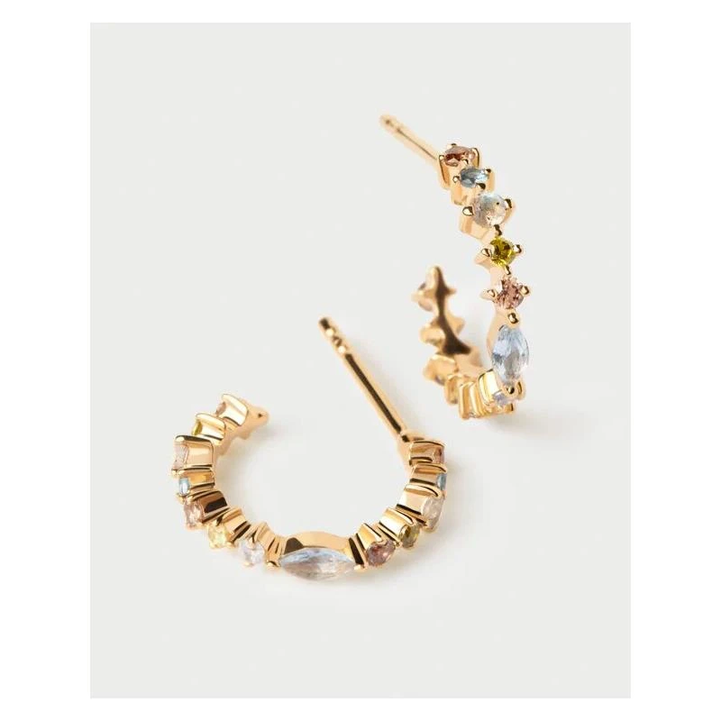 Pendientes PdPaola Aros Pequeños Lotus Plata Baño Oro y Circonitas Multicolor AR01-C77-U