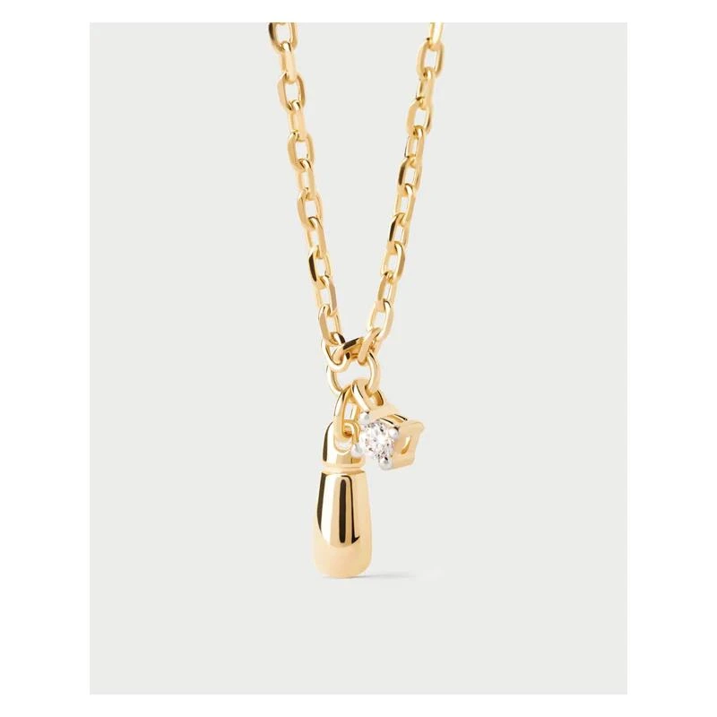 Collar PdPaola Kira Gota Plata Baño Oro y Circonita Blanca CO01-972-U