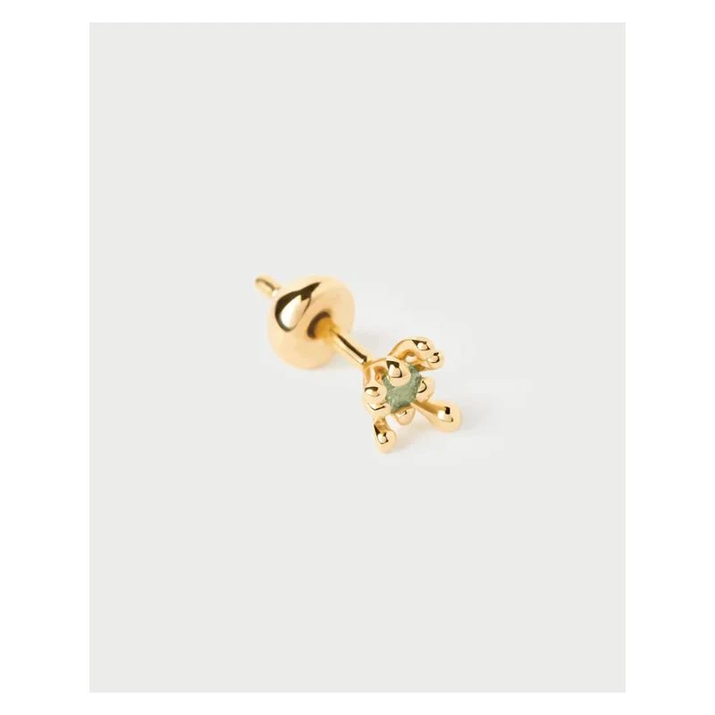 Pendiente Individual PdPaola Fleur Plata Baño Oro y Circonita Verde PG01-320-U