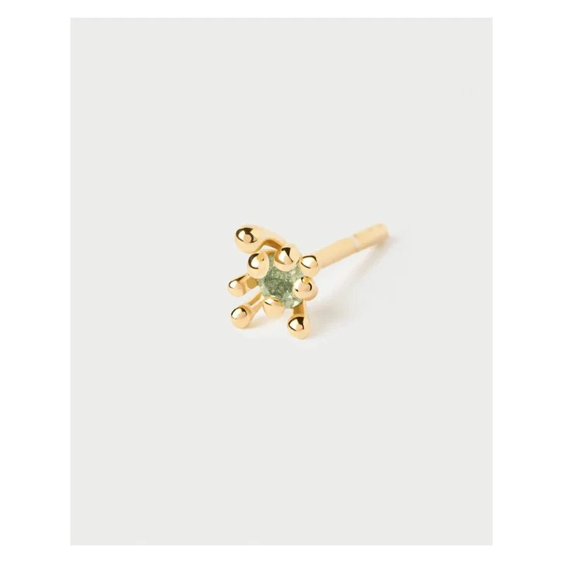 Pendiente Individual PdPaola Fleur Plata Baño Oro y Circonita Verde PG01-320-U