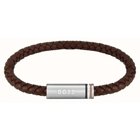 Pulsera Boss Ares Piel Trenzada Marrón y Acero Inoxidable Hombre 1580623