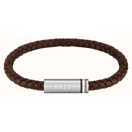 Pulsera Boss Ares Piel Trenzada Marrón y Acero Inoxidable Hombre 1580623