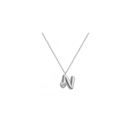 Gargantilla Itemporality Initials Letra N Plata Baño Rodio y Circonitas  Blancas SNL-101-170-UU
