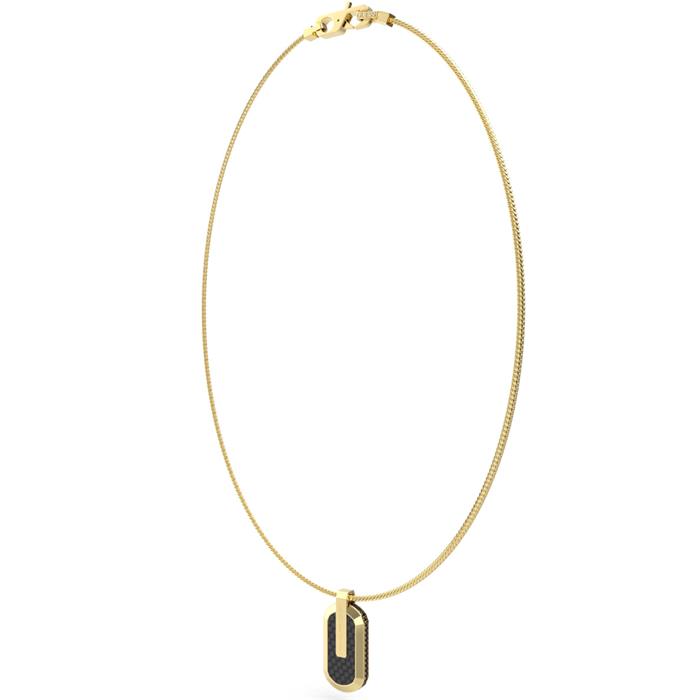 Collar Guess Racer Tag Acero Baño Oro y Cristales Negros JUMN04038JWYGBKT-U
