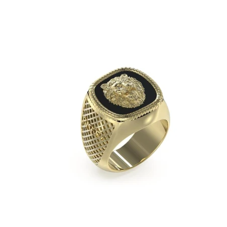 Anillo Guess Lion King Acero Baño Oro Hombre JUMR04003JWYGBK64