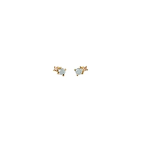 Pendientes PdPaola Stud Fog Plata Baño oro y Circonitas Gris y Marrón AR01-C68-U
