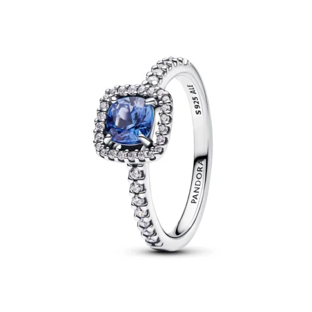 Anillo Pandora Declaración Halo Cuadrado Azul Brillante 193555C01